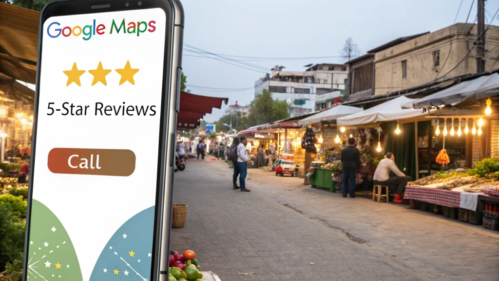 Local SEO kya hai - Small business guide 2026 concept showing local shop on Google Maps.